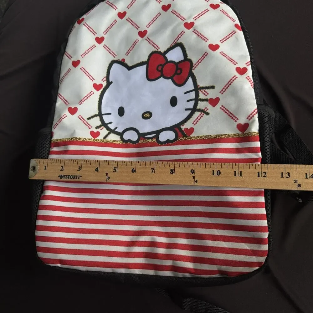 Sanrio Hello Kitty Backpack Red White Hearts Stripes Front‎ Pocket School Bag